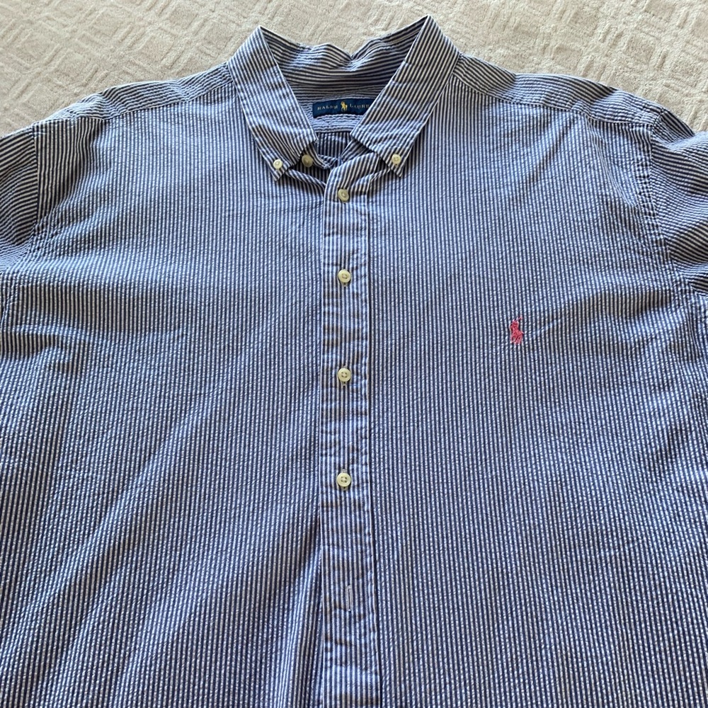 Ralph Lauren Men's Navy and White Striped Shirt